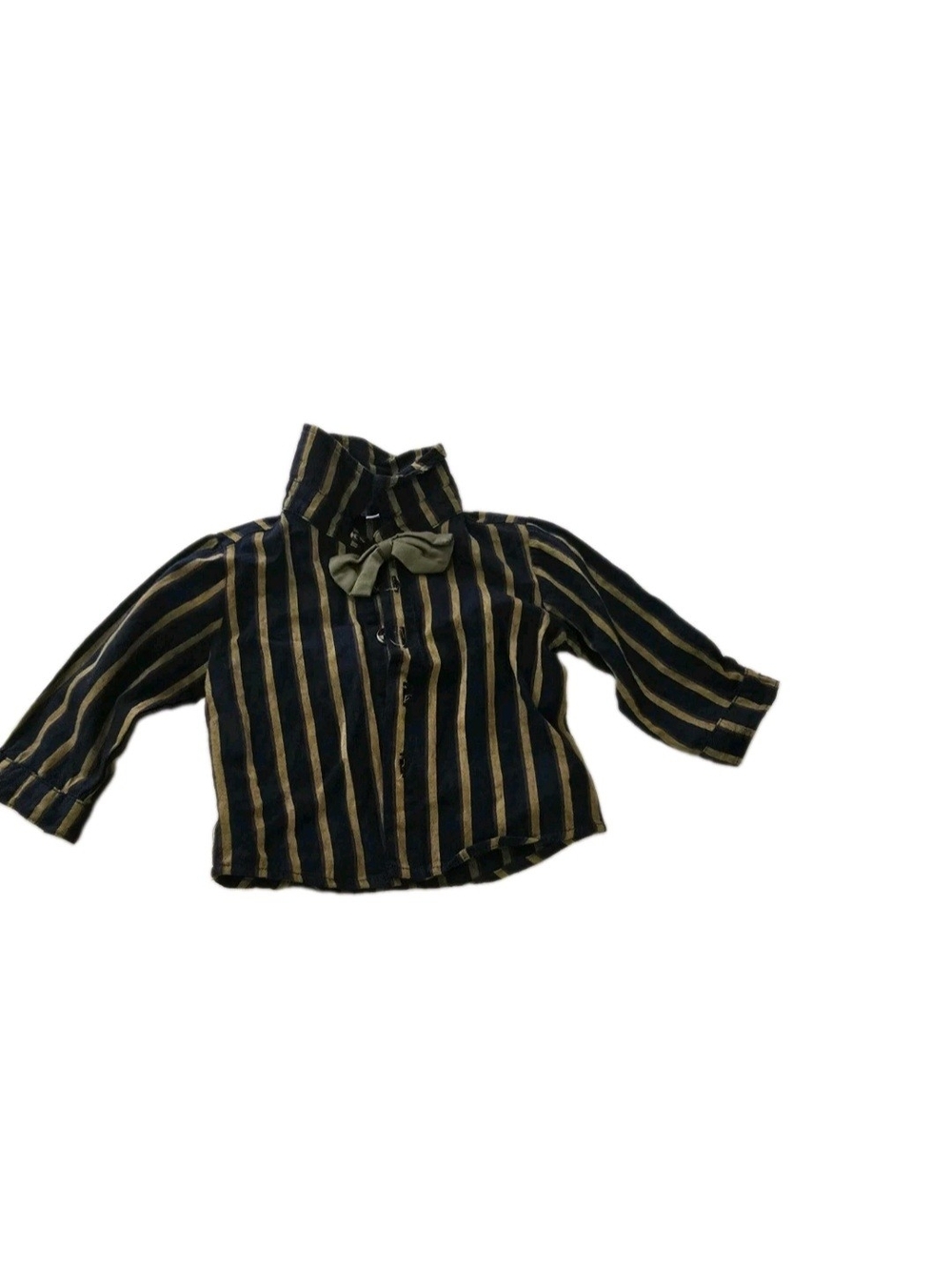 Striped Navy & Olive Bow-Detail Kids Button-Down Shirt